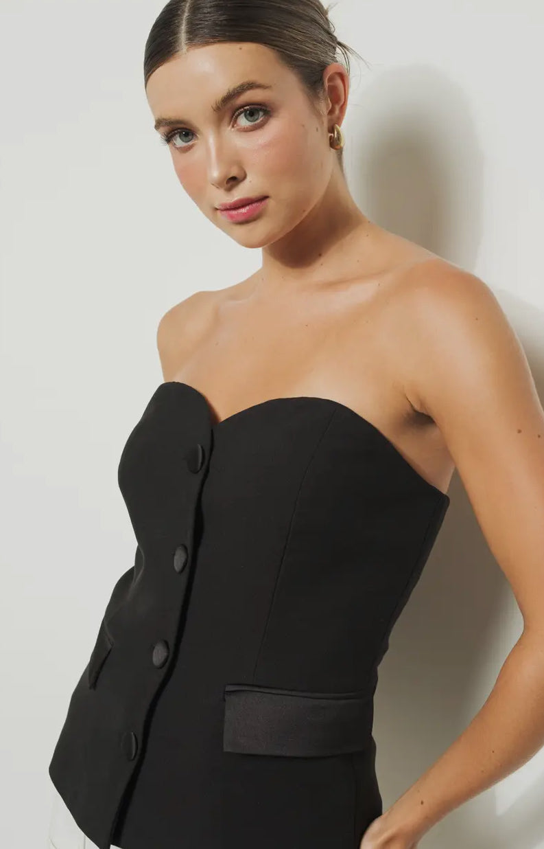 BLACK STRAPLESS SWEETHEART BUSTIER TOP