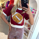 MAROON STUDDED KNIT SHORTS