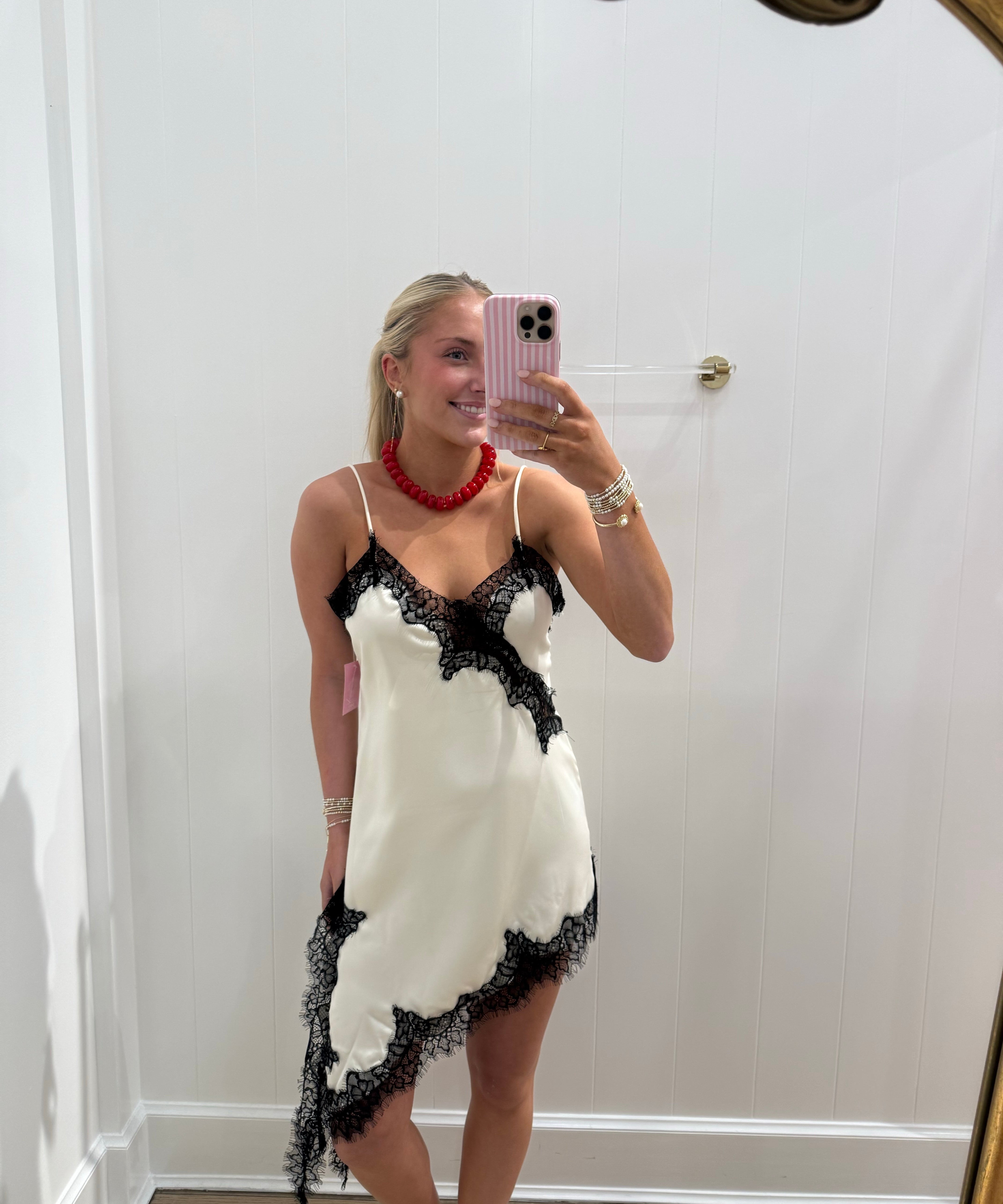 CREAM & BLACK LACE ASYMMETRIC DRESS