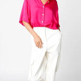 HOT PINK SATIN BUTTON DOWN