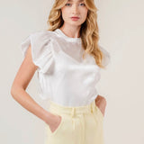 WHITE ORGANZA SHORT SLEEVE TOP