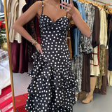 Black Satin Polka Dot Maxi Dress