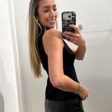 BLACK FAUX SUEDE HIGH NECK TOP