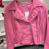 Fuchsia Faux Leather Fringe Jacket (size small left)