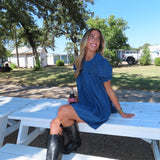 DENIM PUFF SLEEVE COLLARED DRESS