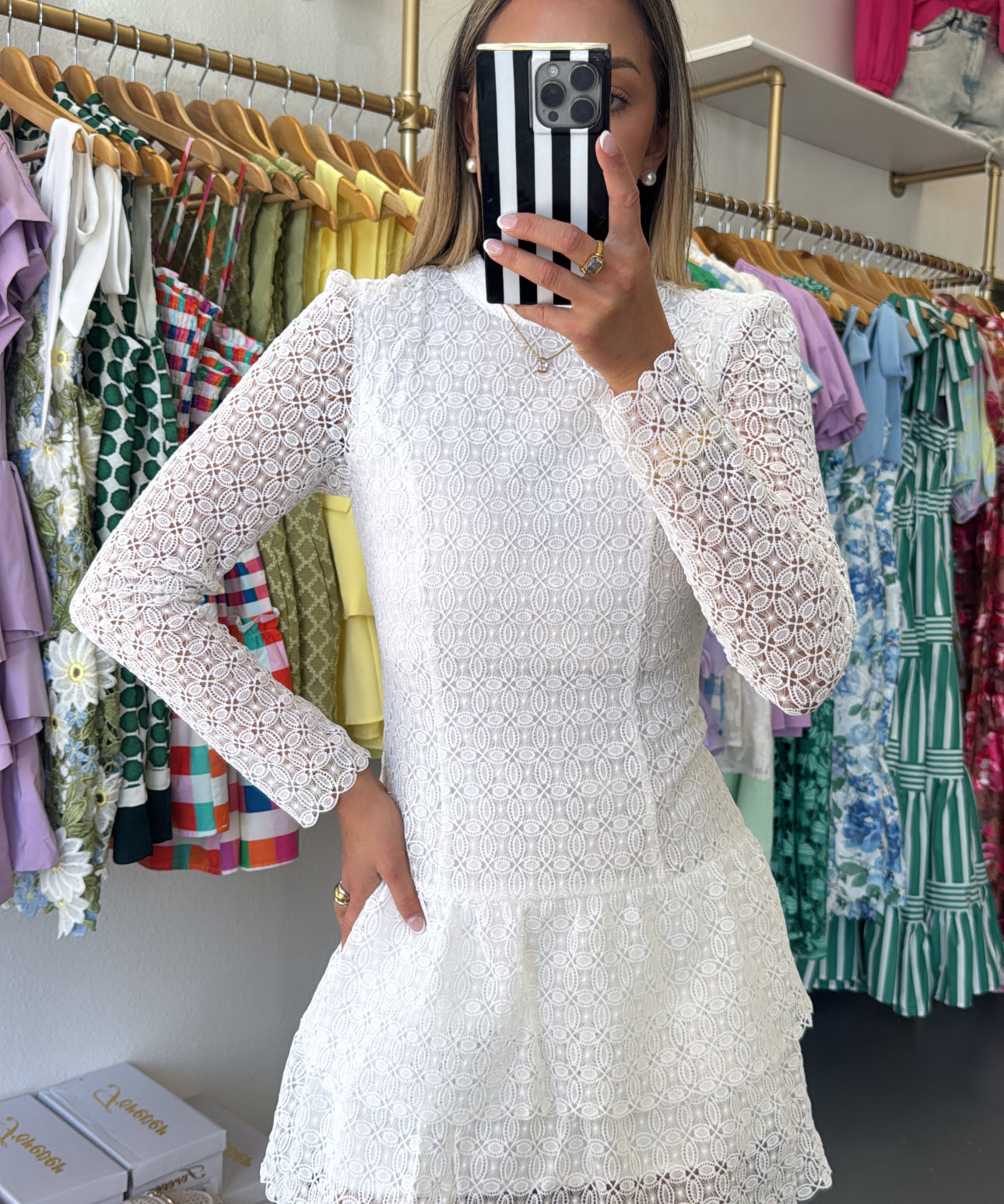 White Lace Longsleeve Mini Dress