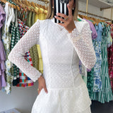 White Lace Longsleeve Mini Dress
