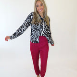 ZEBRA PRINT BUTTON UP BLOUSE