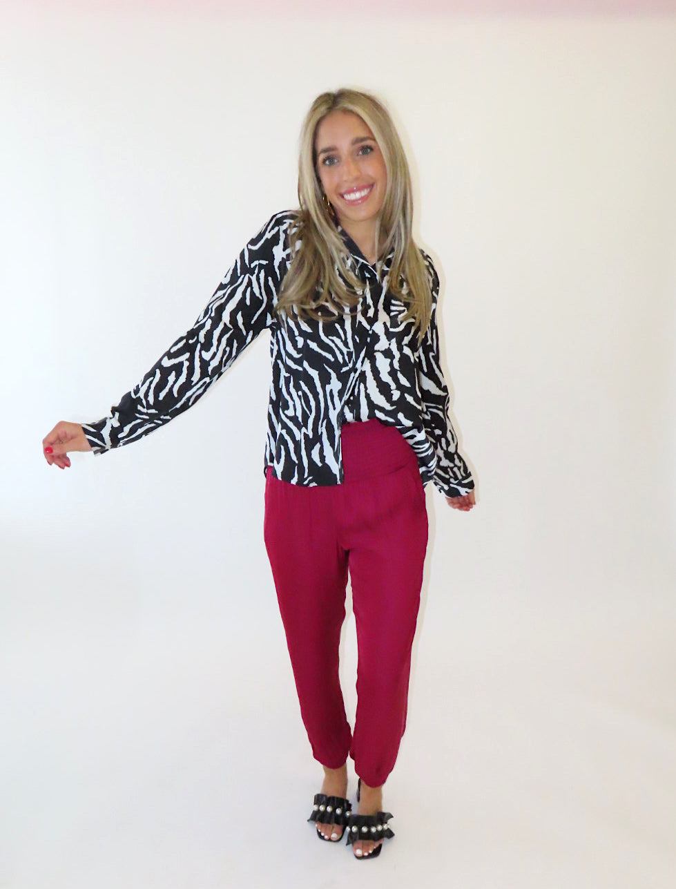 ZEBRA PRINT BUTTON UP BLOUSE