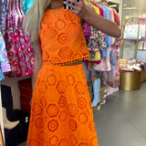 ORANGE POM EMBROIDERED RESORT SET