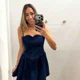 DENIM SCALLOPED MINI DRESS
