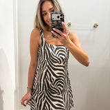 LBK CREAM ZEBRA OPEN BACK DRESS