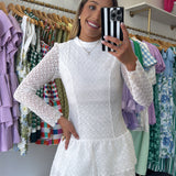 White Lace Longsleeve Mini Dress