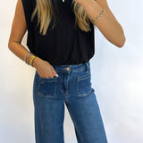 BLACK NECKLINE SHOULDER PAD BODYSUIT
