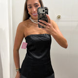 BLACK SATIN TUBE TOP