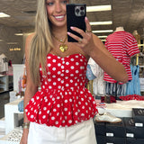 RED POLKA DOT STRAPLESS TOP