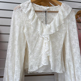 CREAM LONG SLEEVE RUFFLE TOP