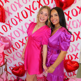 MAGENTA PUFF RUFFLE MINI DRESS