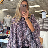 WF LEOPARD TIE RUFFLE NECK BLOUSE