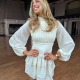 CREAM LONGSLEEVE PLEATED DRESS