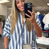 BLUE + WHITE STRIPE BUTTON TOP
