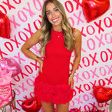 Red 3D Rosette Hem Dress