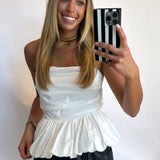 WHITE STRAPLESS POPLIN BUBBLE TOP