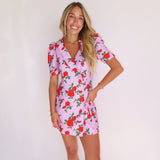 Pink Floral Printed Collared Button Dress