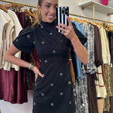 Black Mock Neck Sleeve Mini Dress