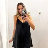 LBK BLACK LEATHER LACE MINI DRESS