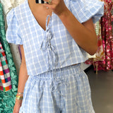 BLUE PLAID TIE STRETCH SET