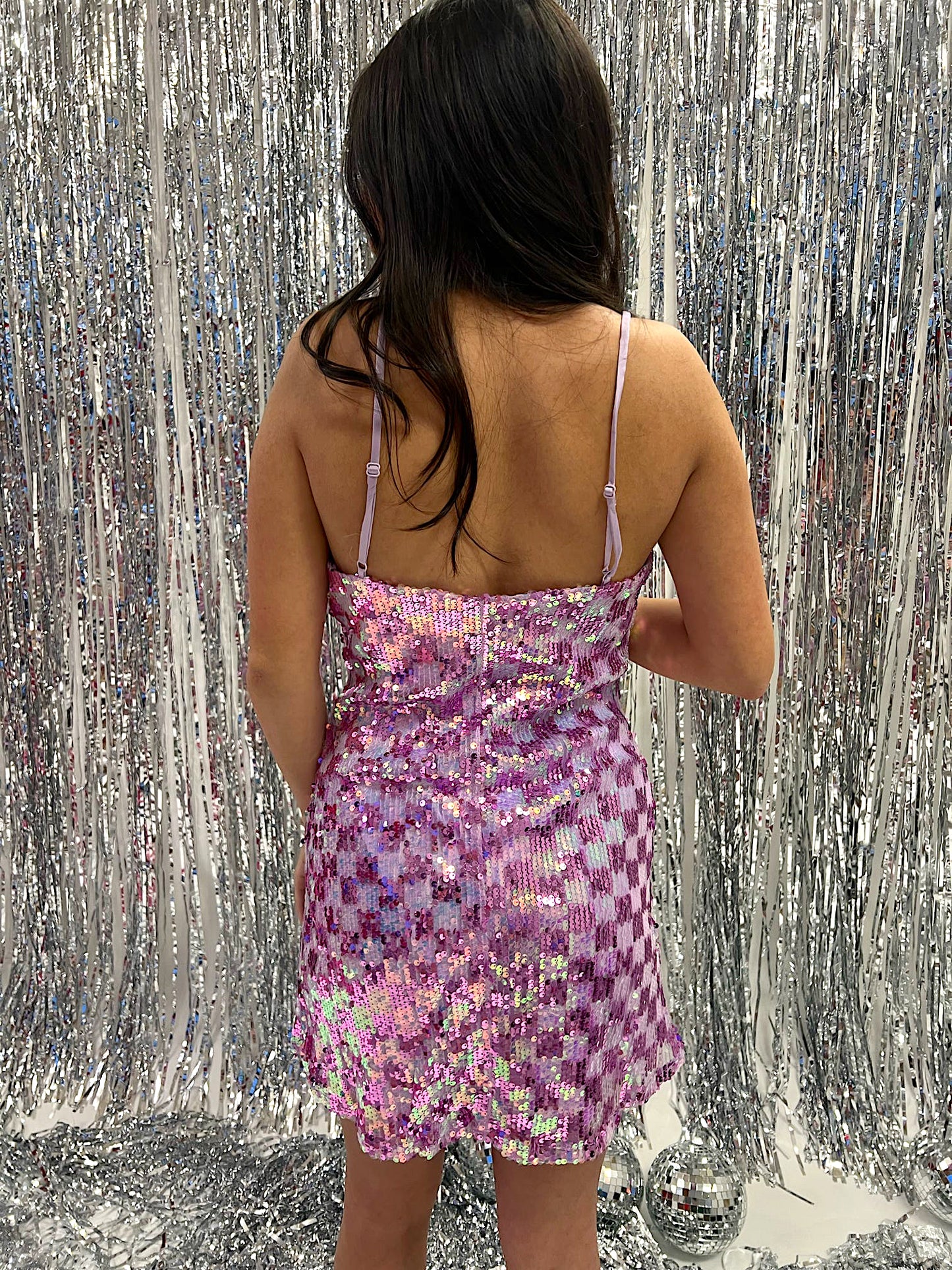 LILAC STRAPLESS SEQUIN MINI DRESS - LARGE LEFT