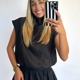 BLACK SATIN BALLOON TOP + SKORT SET