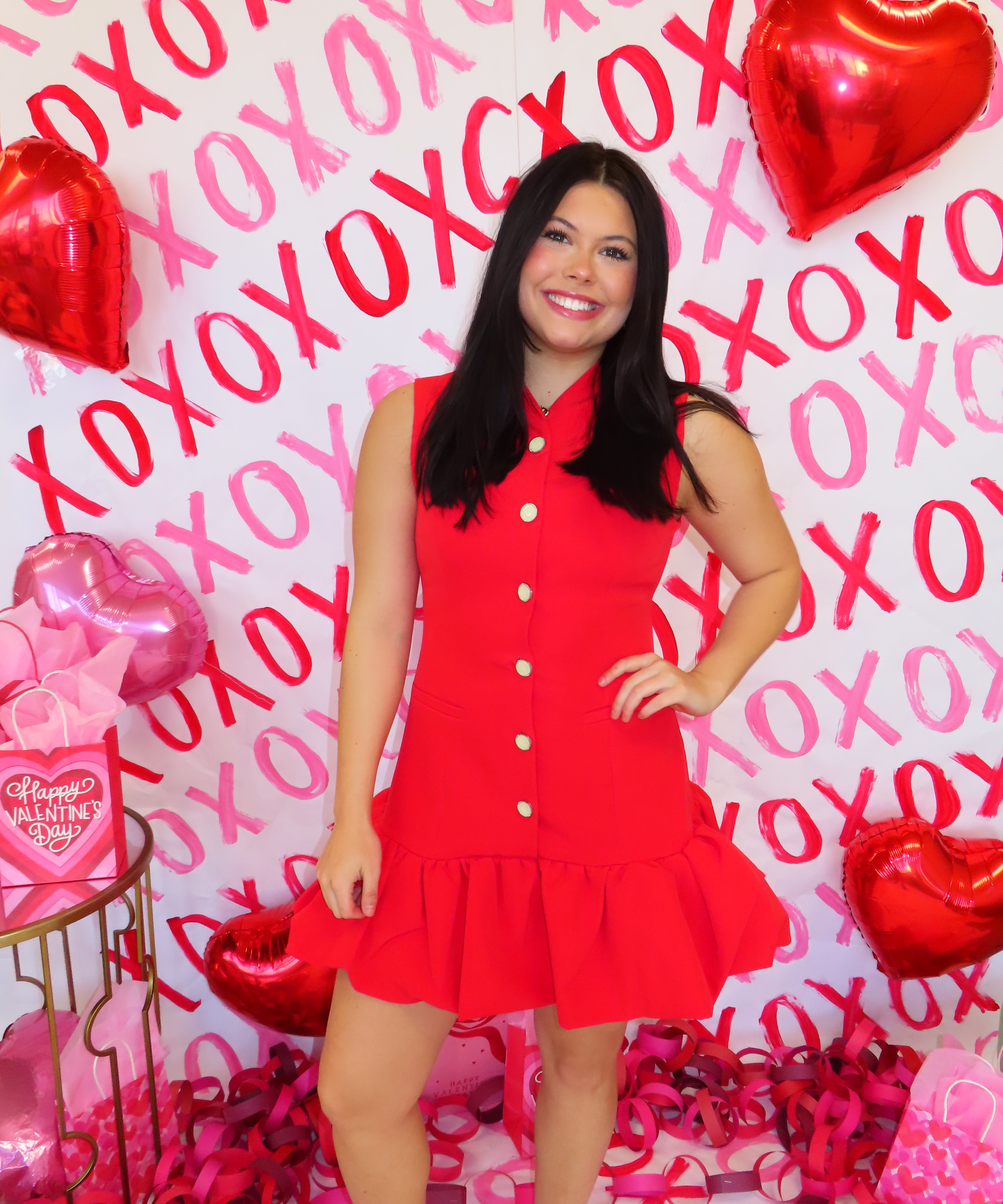 RED BUBBLE HEM BUTTONED MINI DRESS