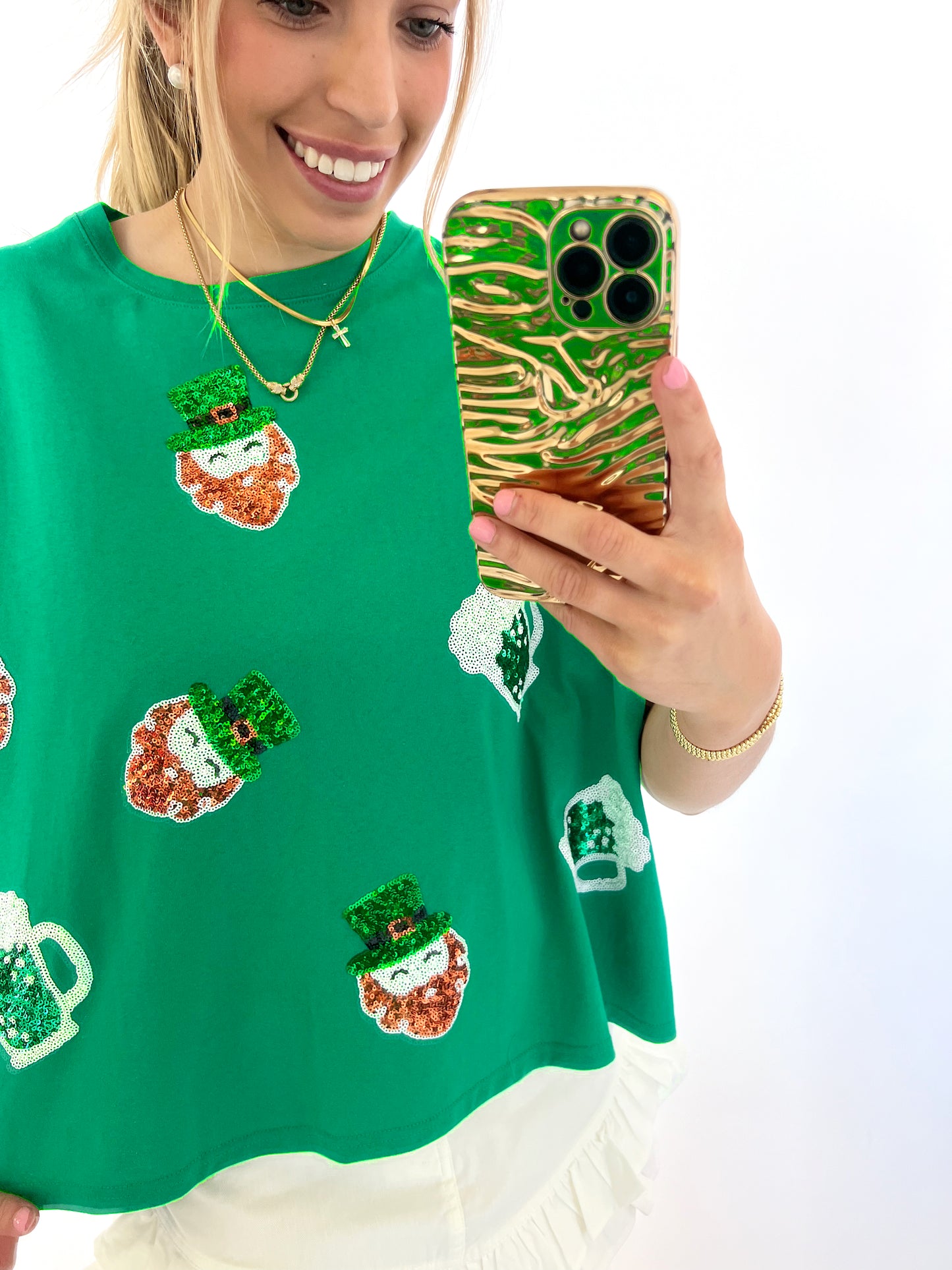 GREEN SEQUIN LEPRECHAUN TEE