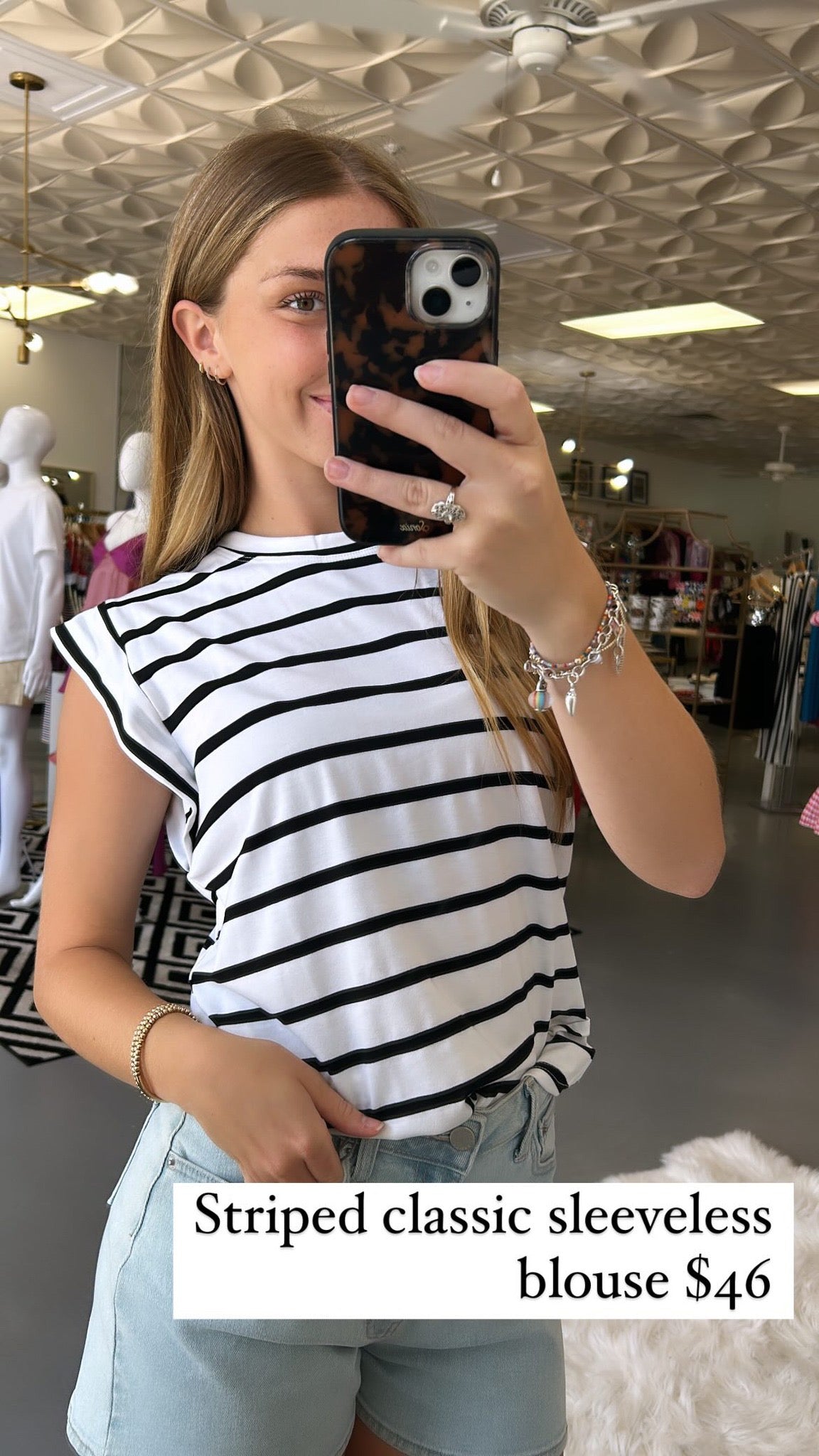 STRIPED CLASSIC SLEEVELESS BLOUSE - SMALL LEFT