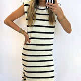 BLACK / CREAM TEXTURED STRIPE KNIT DRESS