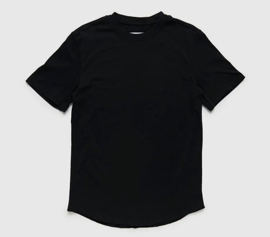 BLACK S/S SCOOP BOTTOM JERSEY TEE