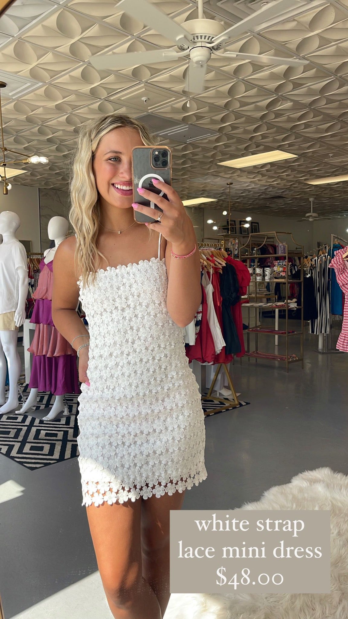 WHITE STRAP LACE MINI DRESS