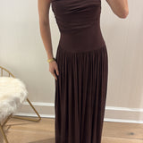 LBK CHOCOLATE DROP WAIST RUCHED MAXI DRESS