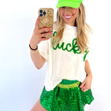 GREEN COLOR BLOCK SEQUIN SKORT