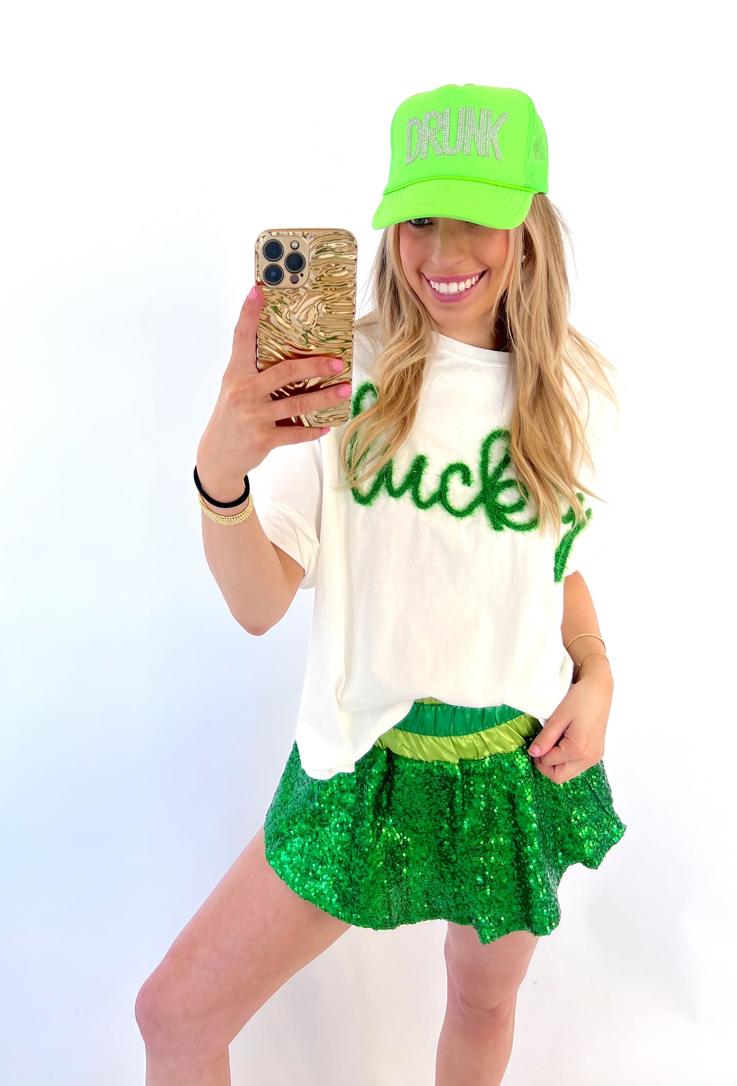 GREEN COLOR BLOCK SEQUIN SKORT