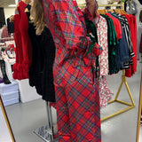 RED PLAID SATIN PAJAMA SET