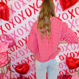 Red & White Gingham Button Down Blouse