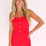 SCARLET BUTTON UP ROMPER