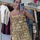 Gold Metallic Layered Pleated Dress