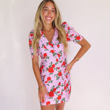 Pink Floral Printed Collared Button Dress
