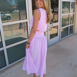 PINK GINGHAM TANK AND RUCHED MIDI SKIRT SET