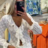 CREAM LONG SLEEVE RUFFLE TOP