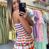 Multi Colored Checkered Smocked Dress